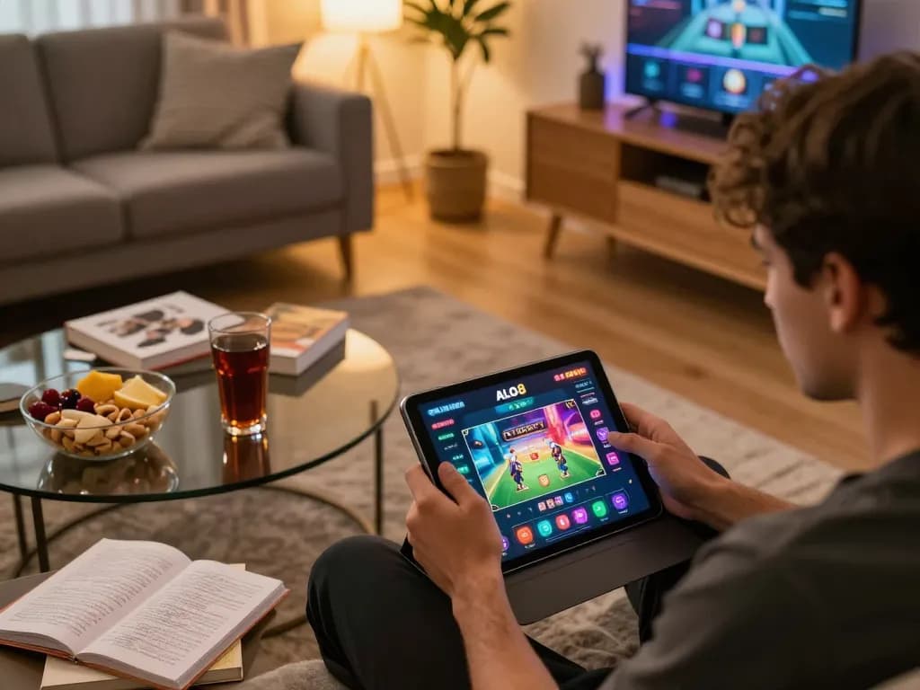 Player enjoying the ALO8 casino app on a tablet, illustrating the engaging mobile gambling experience