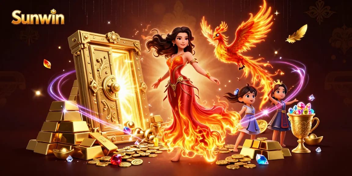 Enhance your wins with Sunwin in a dazzling casino scene featuring treasures and vibrant colors.