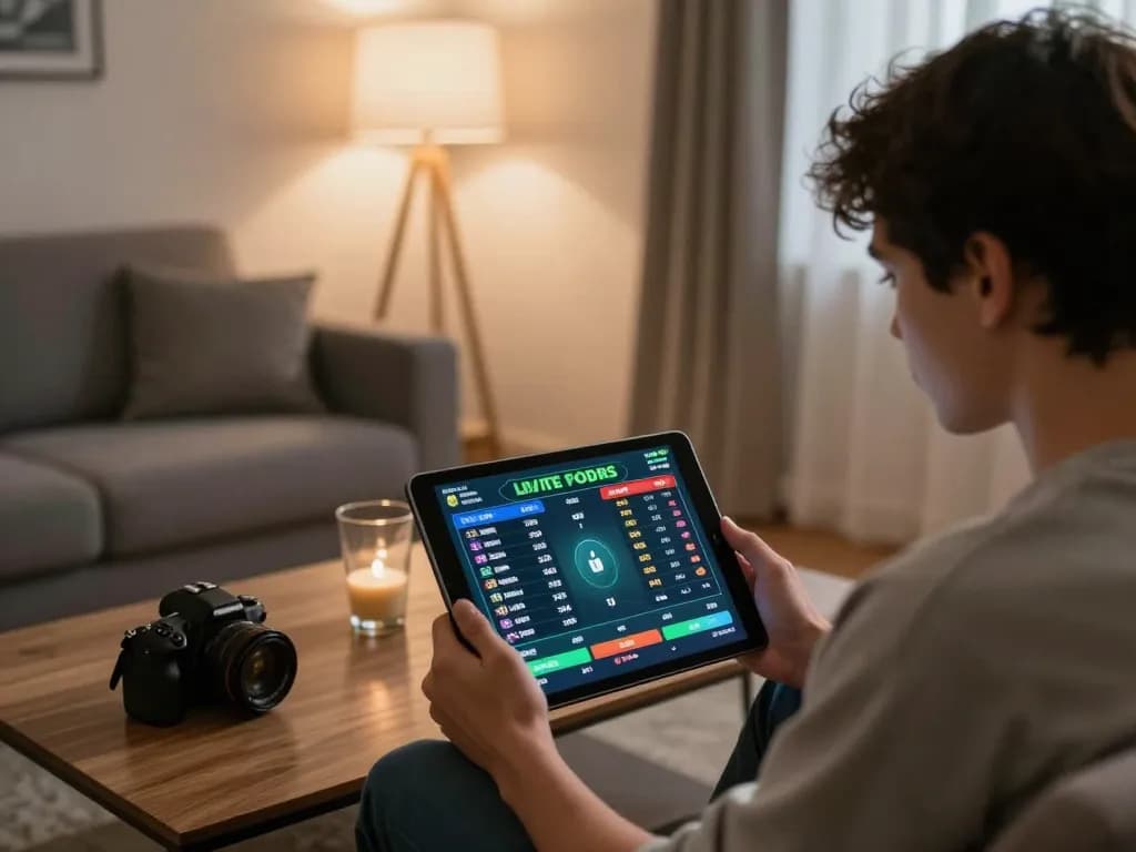 sin88 user engaging in online sports betting from the comfort of home with vibrant odds displayed