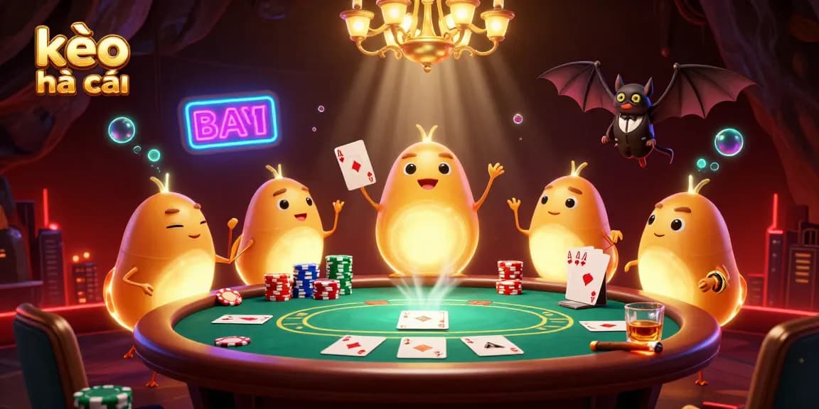Engage in kèo nhà cái with this vibrant 3D scene showcasing glowworms illuminating a casino.