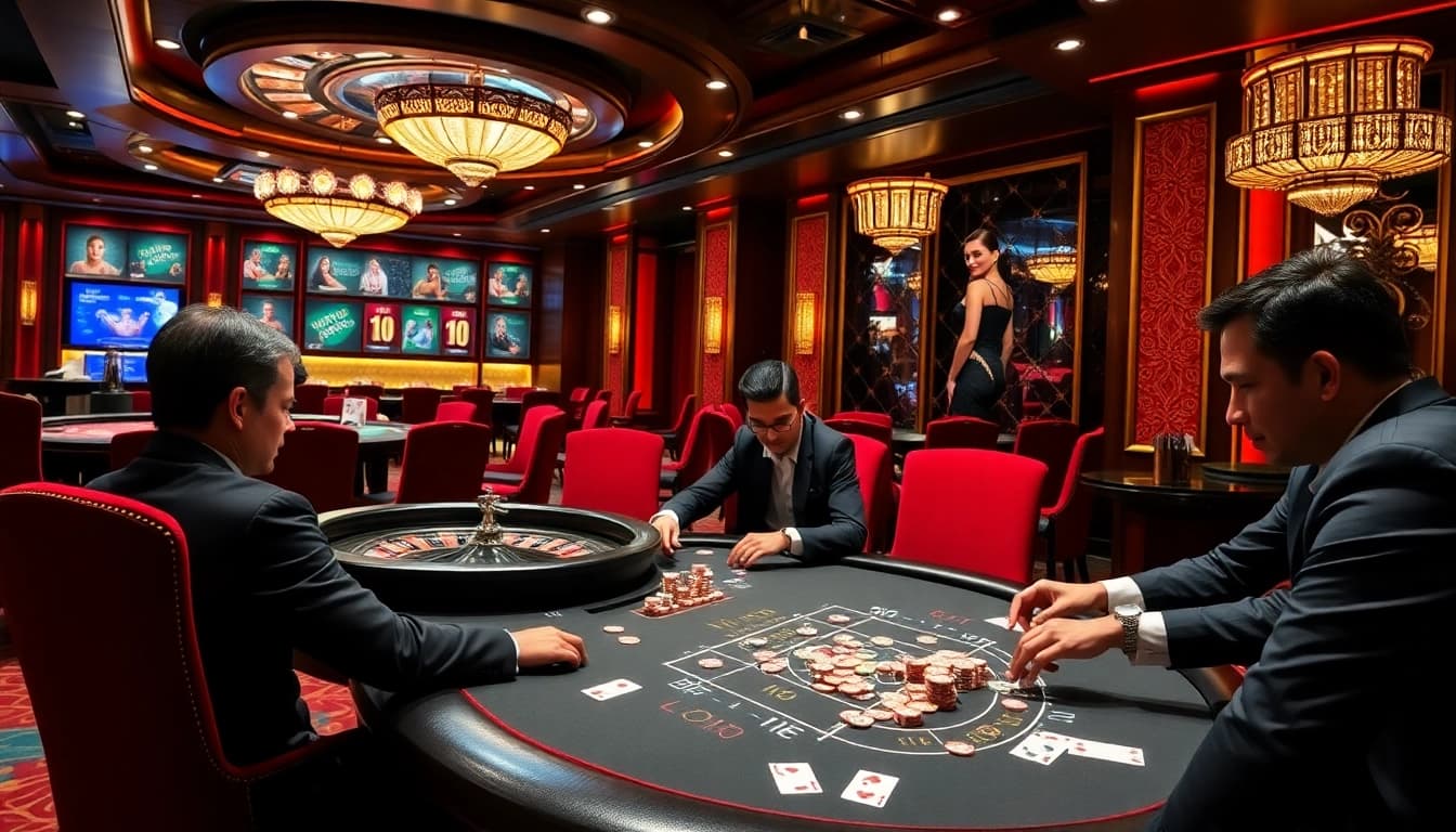 Engaged players competing at a high-stakes poker table at https://fo88.ltd/, showcasing the excitement of casino gaming.
