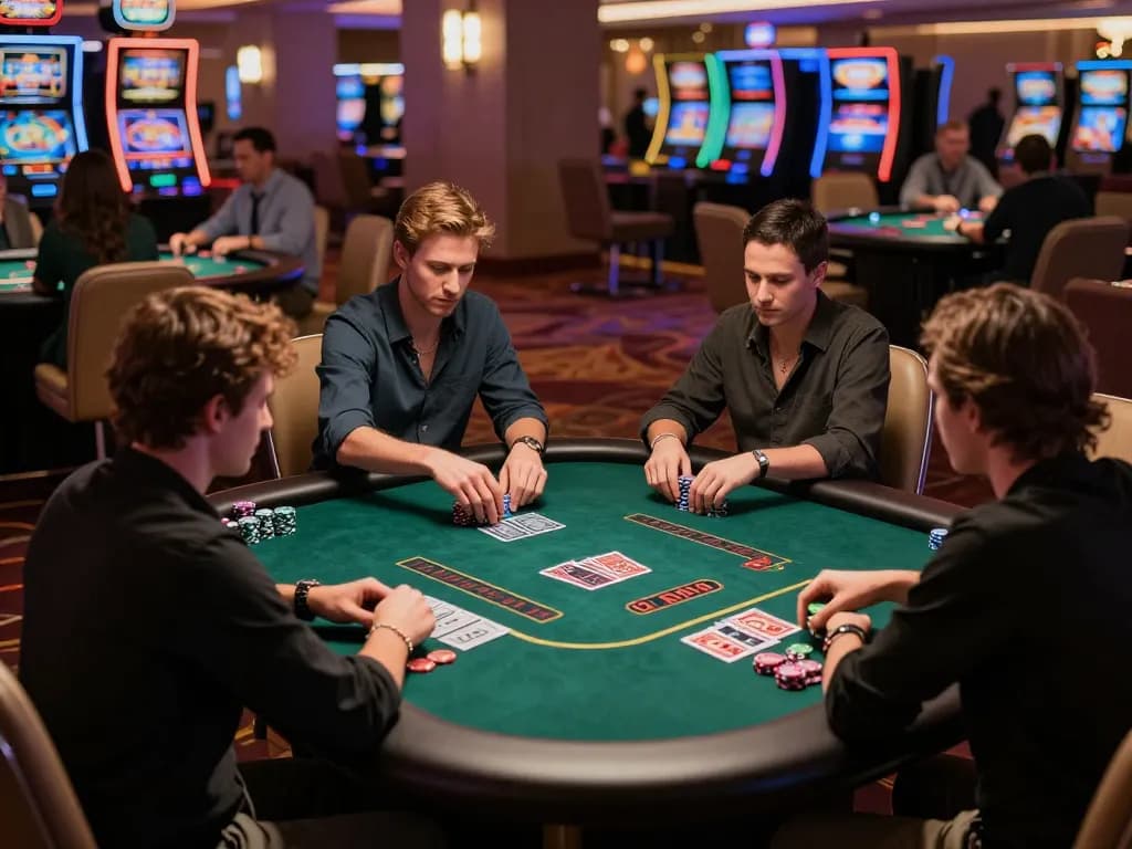 lv88 poker players strategizing with chips at an elegant casino table during a dynamic game