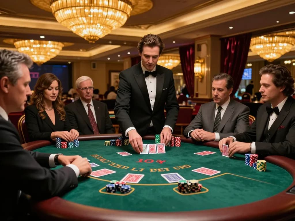Players enjoying blackjack at a luxurious FABET casino table, showcasing an inviting atmosphere.