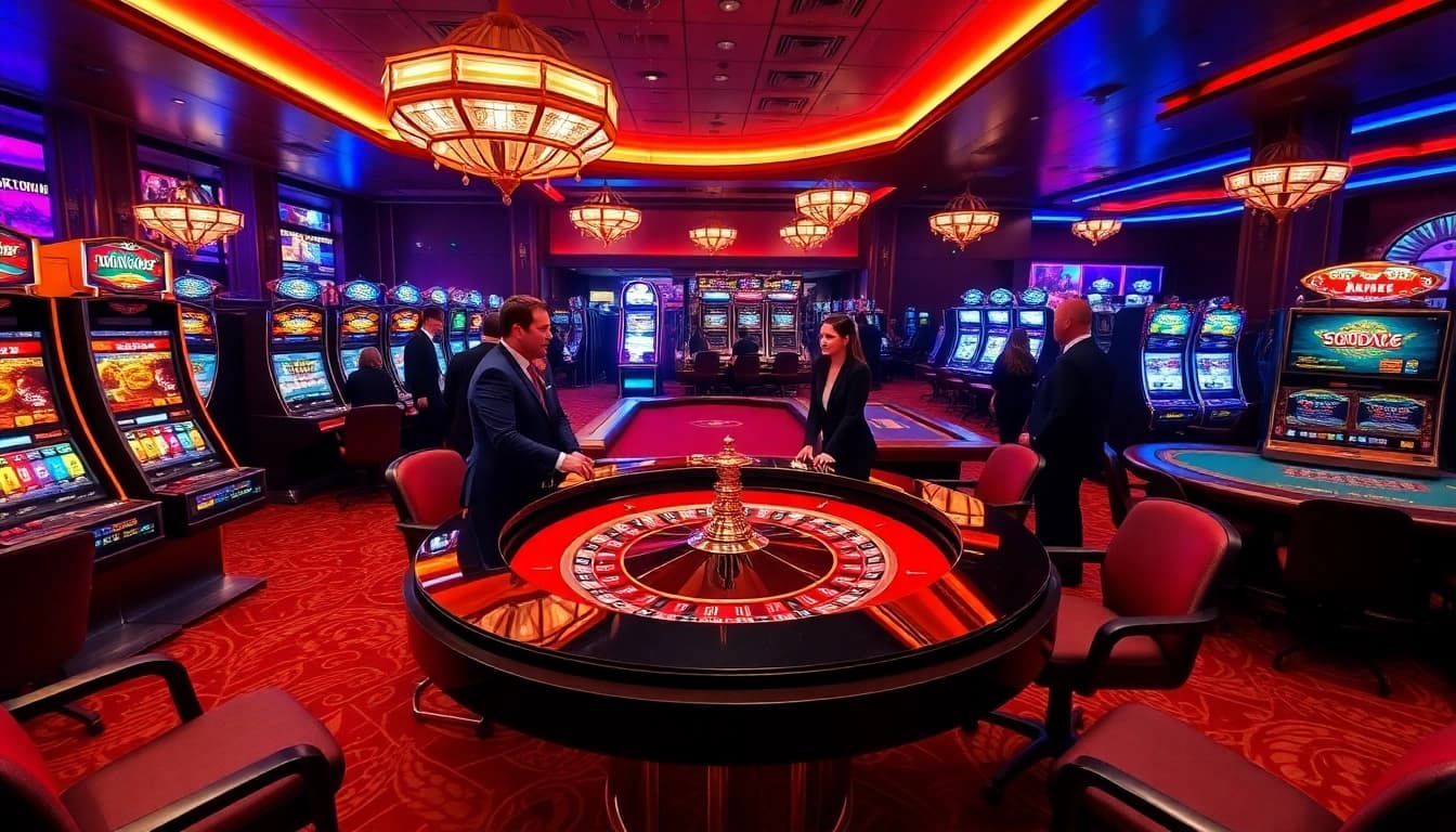 SODO66 casino scene featuring an elegant roulette table, vibrant ambiance, and excited players.