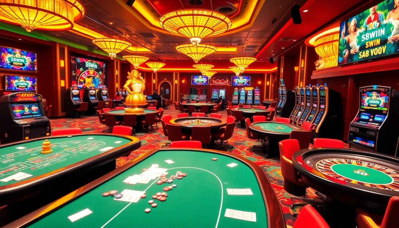 Exciting gameplay at a 58win casino, showcasing vibrant tables and interactive gaming elements.
