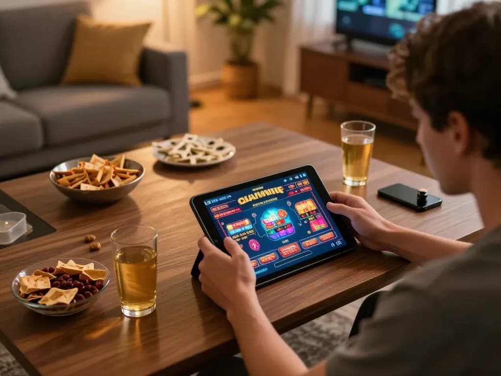 Engaging online gaming experience at home using a tablet to access link vào mu88 casino.