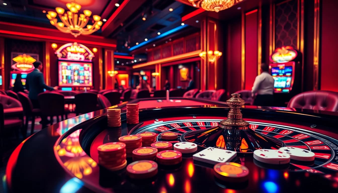 LC88-themed casino scene showcasing players excitedly betting at a roulette table.