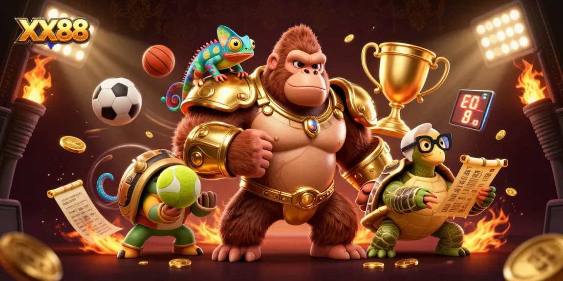 Experience exciting betting at XX88 with dynamic characters and vibrant casino elements.
