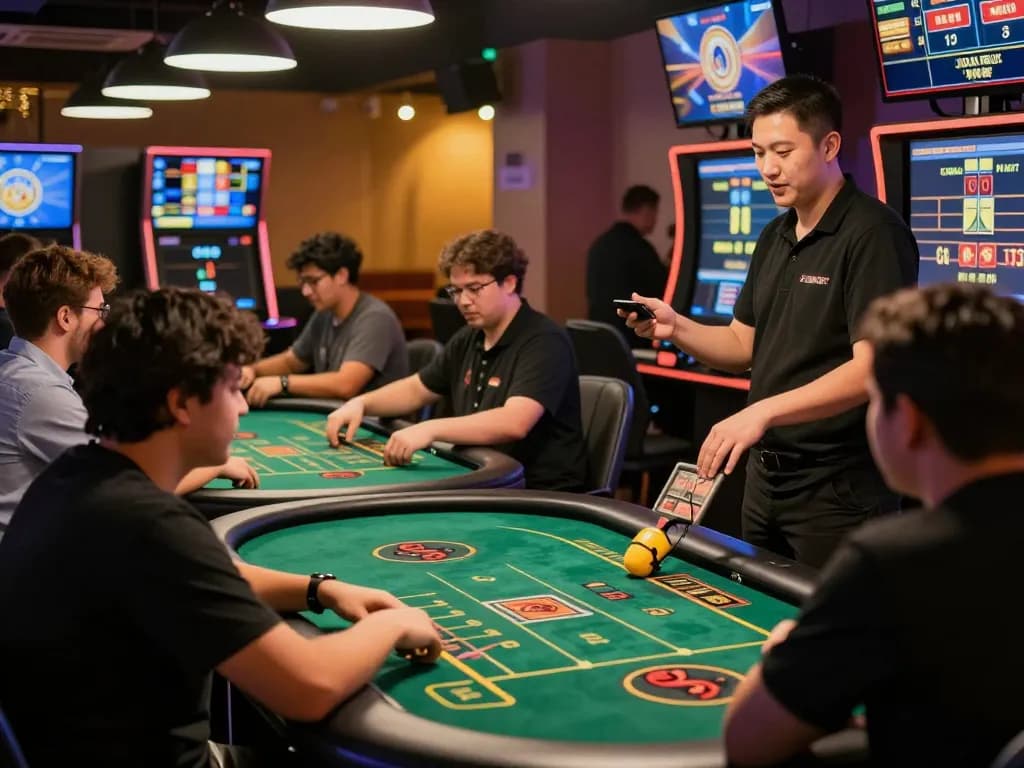 Players enjoy a thrilling TG88 online casino game with live dealers, showcasing excitement and engagement.
