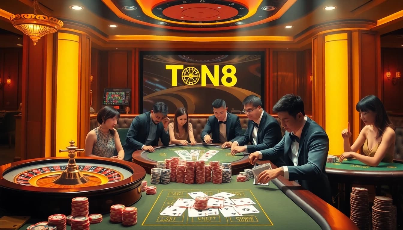 Enjoying live gaming action at Trang Chủ Go8 with vibrant poker chips and a roulette wheel.