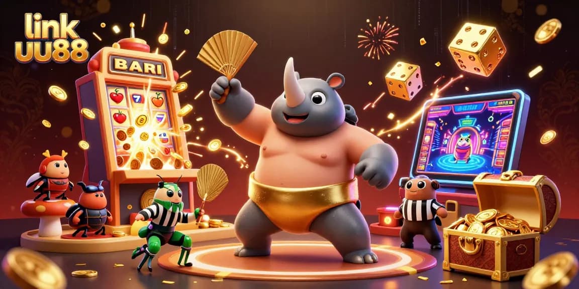 Experience thrilling wins at link uu88 with a cartoon beetle champion and dynamic casino elements!