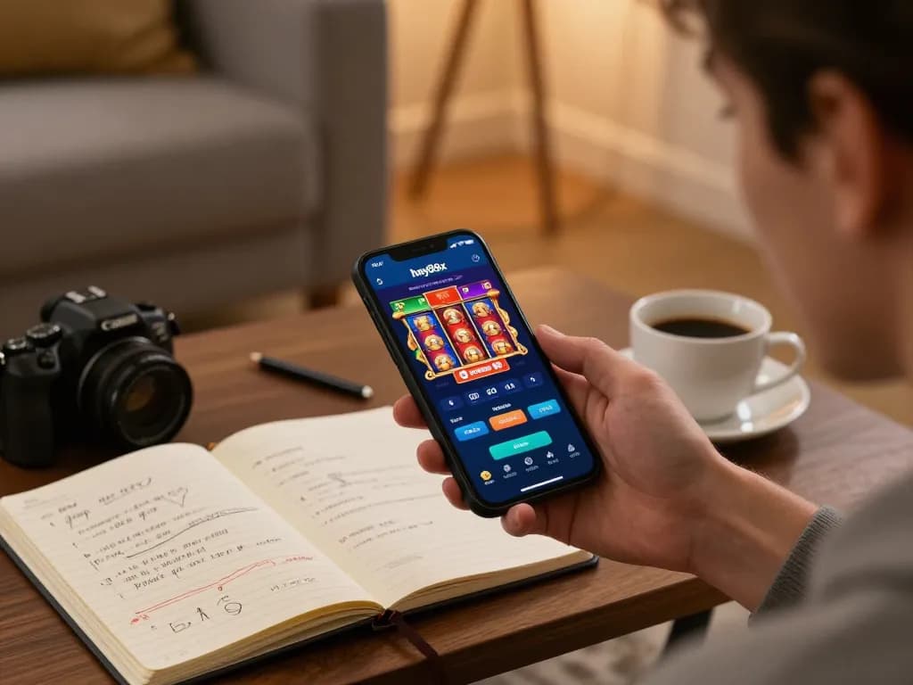 Engaged player using the hay88x app for online casino gaming, showcasing mobile entertainment.