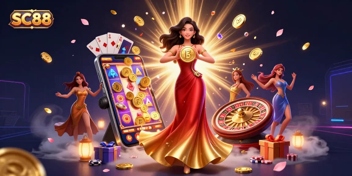 Experience thrilling gameplay with SC88 in a vibrant casino scene, showcasing rich colors and dynamic gaming elements.