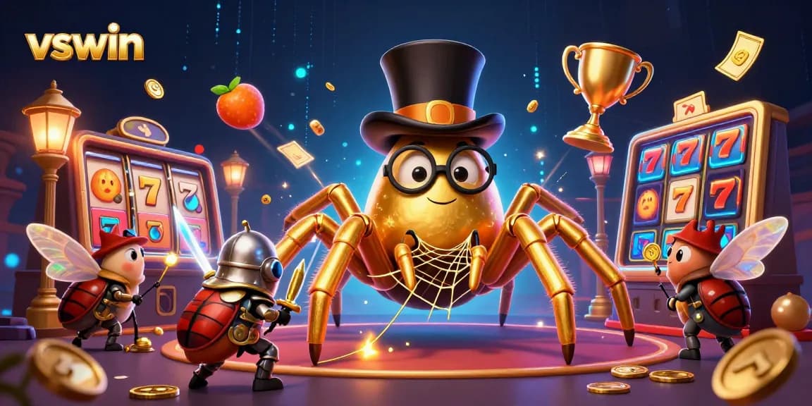 Experience excitement in the vswin casino with vibrant slot reels and dynamic characters.