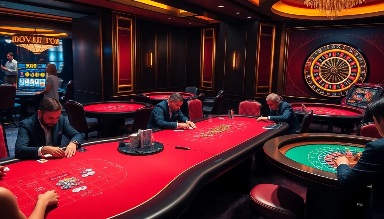 Players enjoying thrilling games at the upscale casino inspired by https://tr88.golf/ in a vibrant atmosphere.