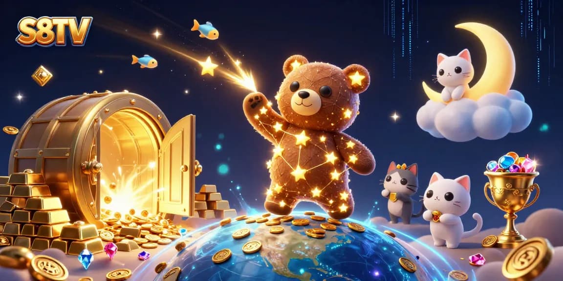 S8TV unveils exhilarating moments as the constellation bear scoops coins, symbolizing sports betting success.