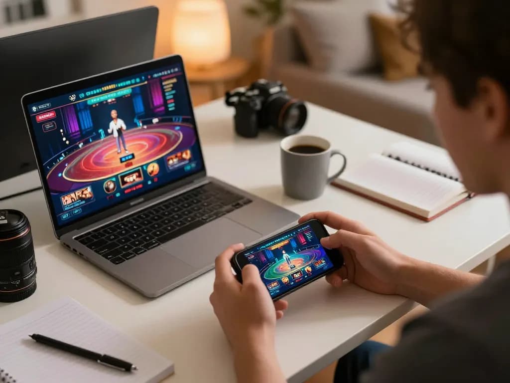Twin68 mobile gaming action with player engaging in thrilling casino games on smartphone at home