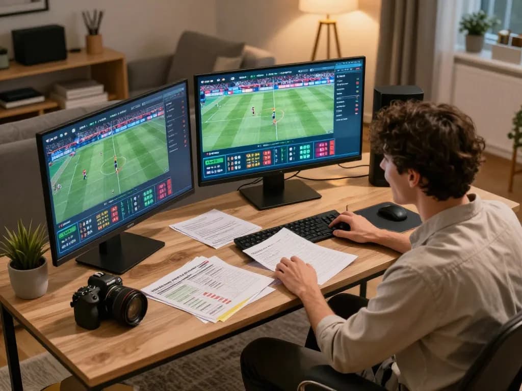 Engaged player placing strategic bets while using the 11BET online sports betting platform at home