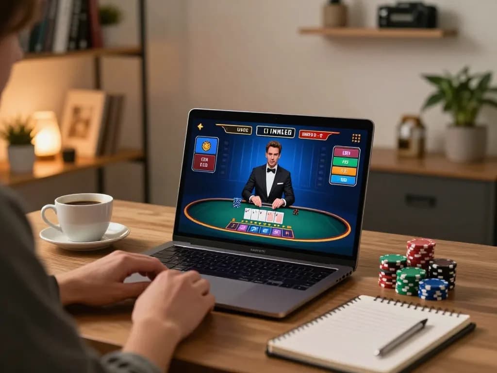 fa88 player engaging in strategic live dealer blackjack at home with coffee and chips