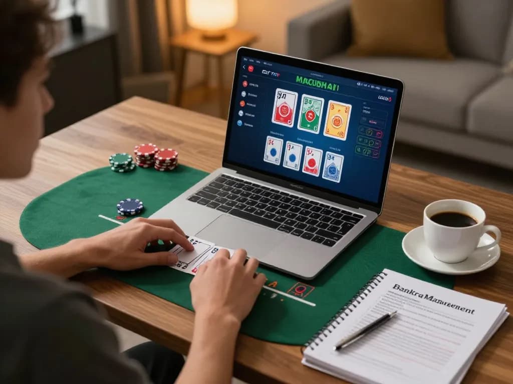 Engaging in strategic online blackjack gameplay at home while managing bankroll, jaeyongkim.