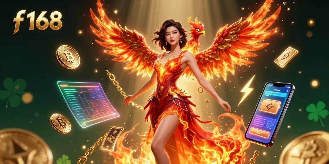 Experience exciting gameplay at f168 with stunning visuals featuring a fiery character, showcasing vibrant casino elements.
