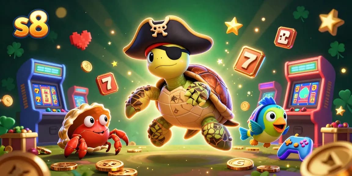 s8 players enjoy thrilling slot games with pirate-themed characters and vibrant casino elements in a rich 3D illustration.