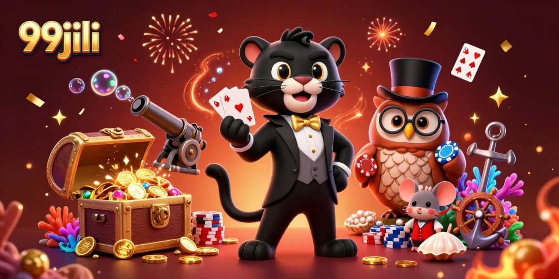 Experience thrilling gameplay at 99jili with stylish characters and dynamic casino elements in an immersive scene.
