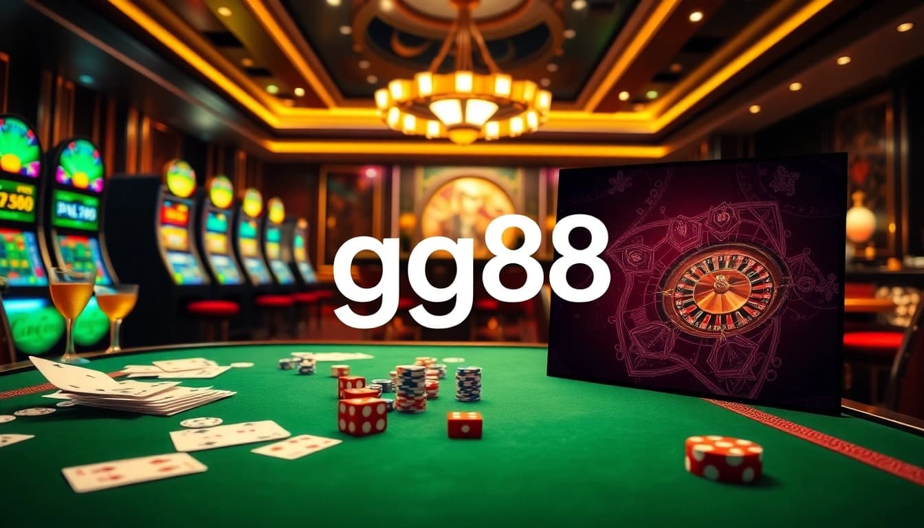 Engaging casino ambiance with gg88 themed gambling elements, showcasing luxury and excitement.