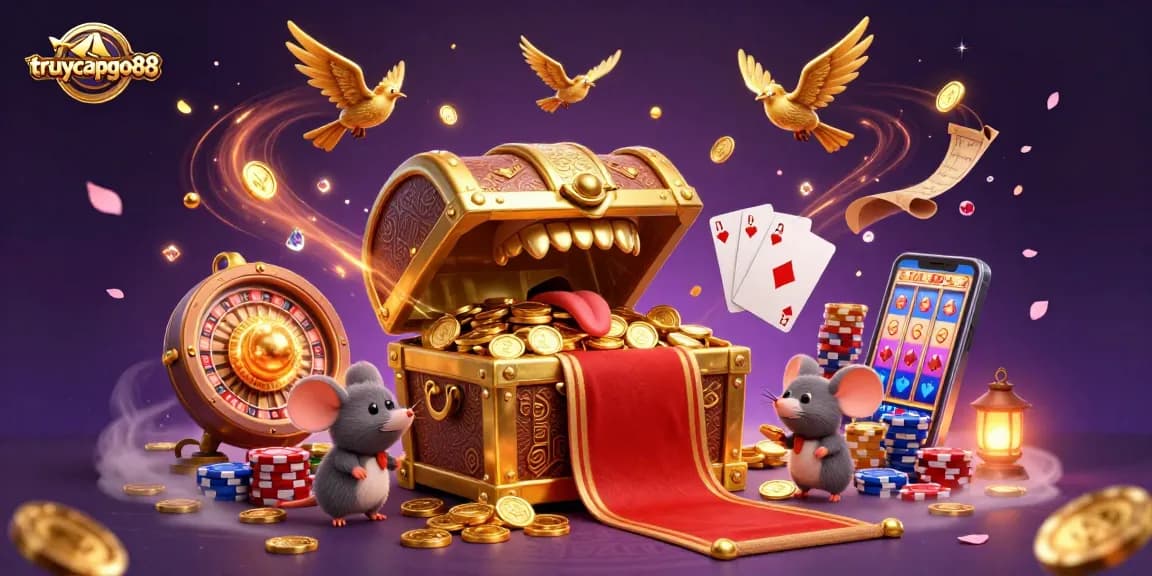 Play and win at truycapgo88 with a treasure chest mimicking casino excitement and riches.