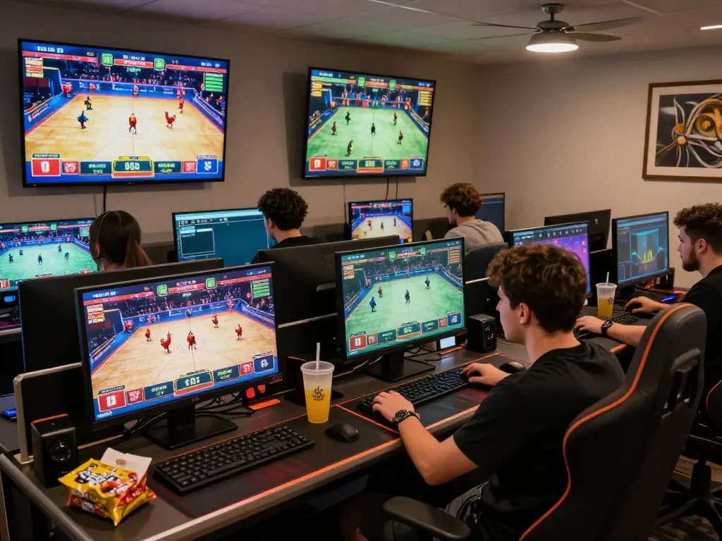 Engage with Đá gà trực tiếp while viewing live matches on multiple screens in a cozy home setup.