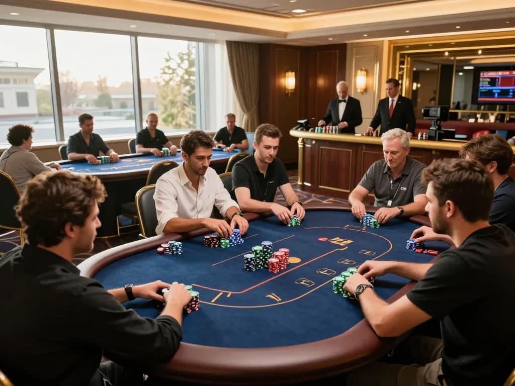 Players engaged in poker at 789bet, showcasing strategy and excitement in a vibrant gaming environment.