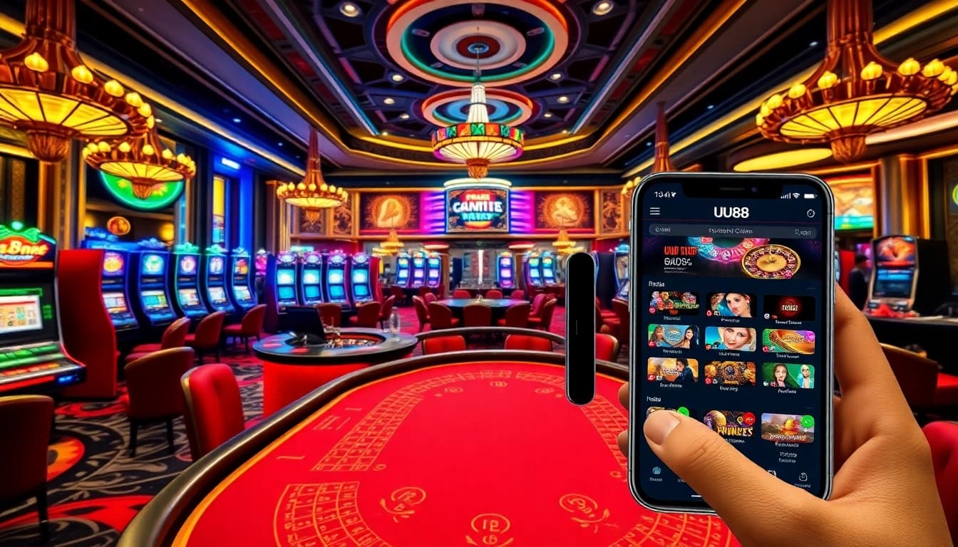 Experience top-notch gaming at UU88, featuring vibrant casino tables and engaging slot machines.