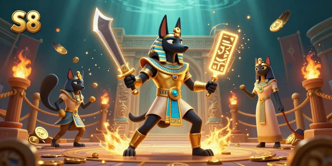 Engage with S8's vibrant casino world immersed in an ancient Egyptian theme with action-packed elements.