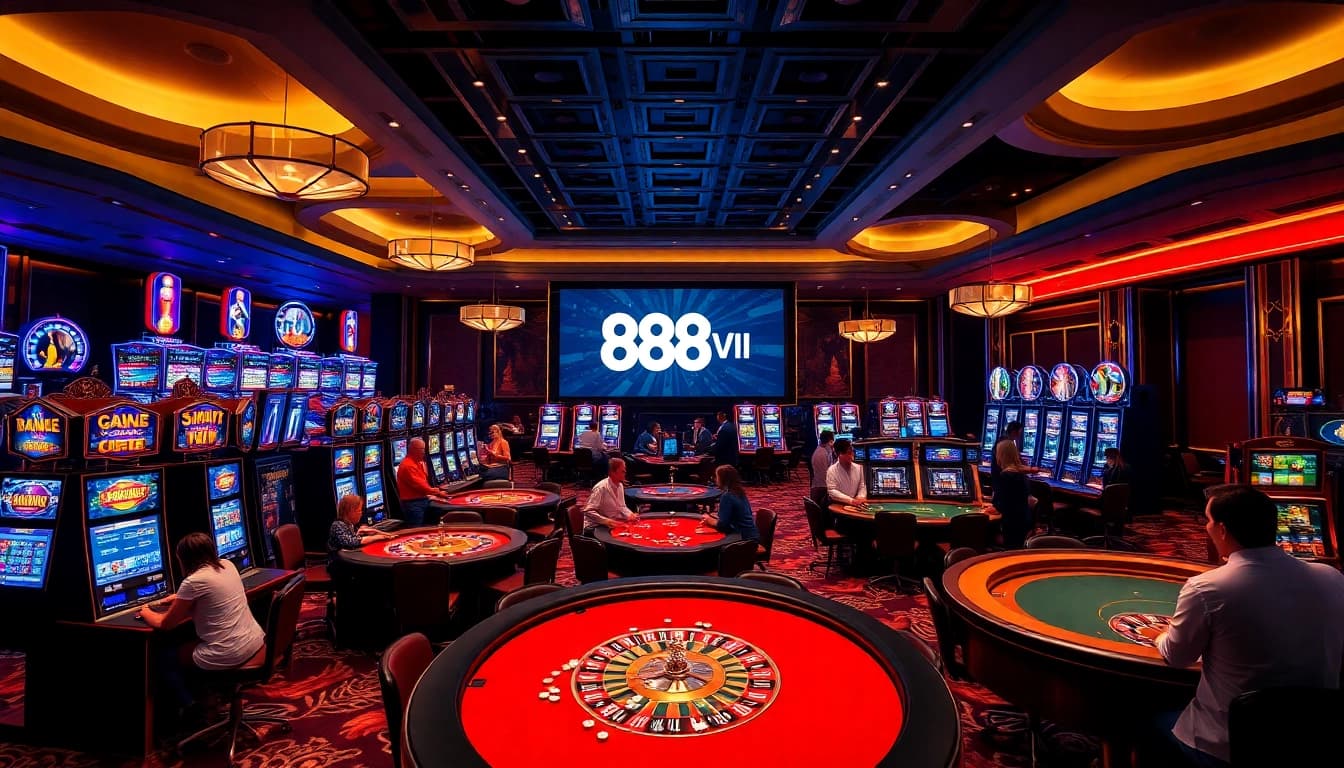 Players enjoying games at 888VI casino, showcasing excitement and vibrant gambling elements.