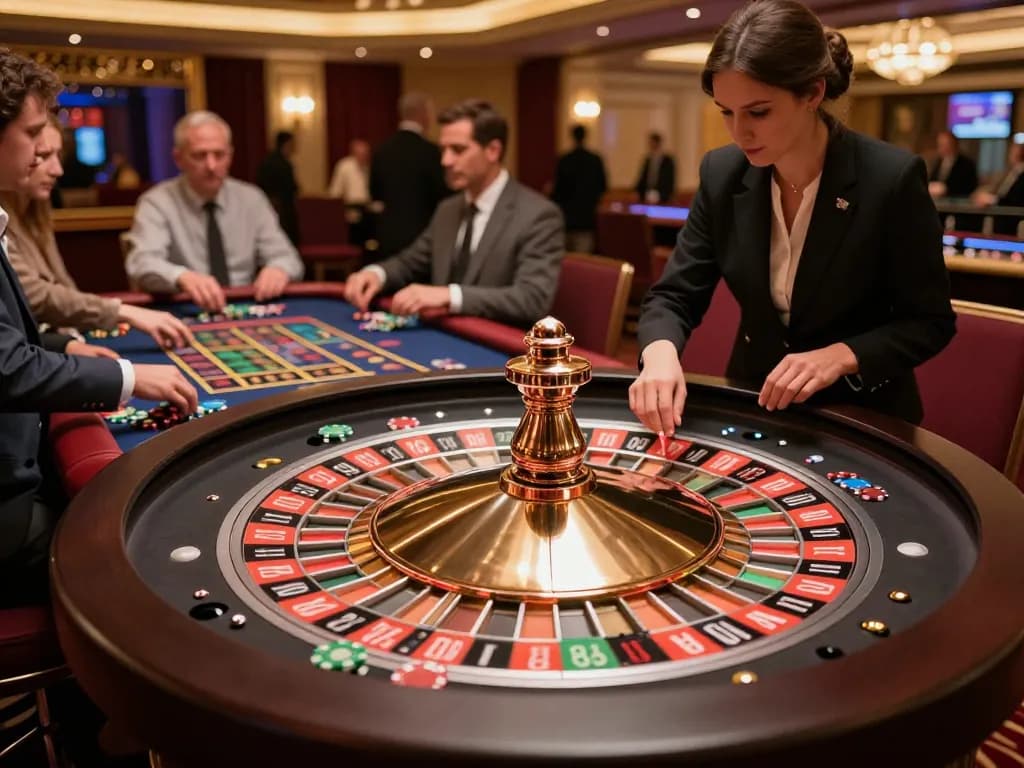 Engaged players at a UU88 roulette table placing bets in a luxurious casino