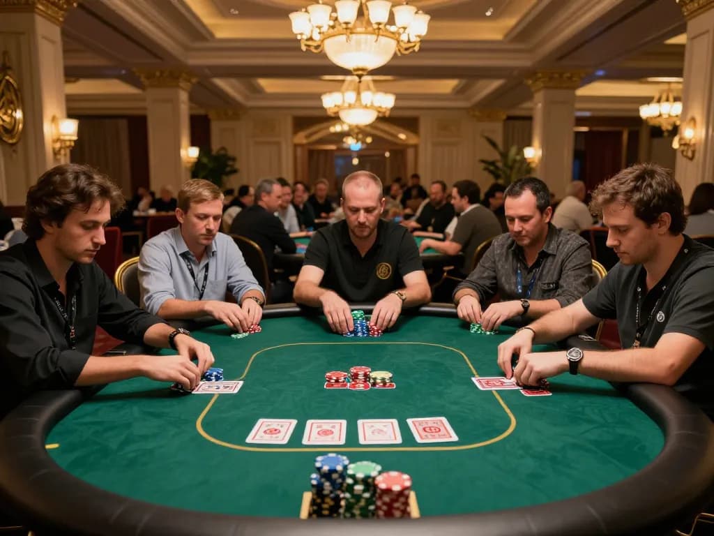 Players engage at a poker table during a tournament at FLY88, showcasing thrilling gameplay and excitement