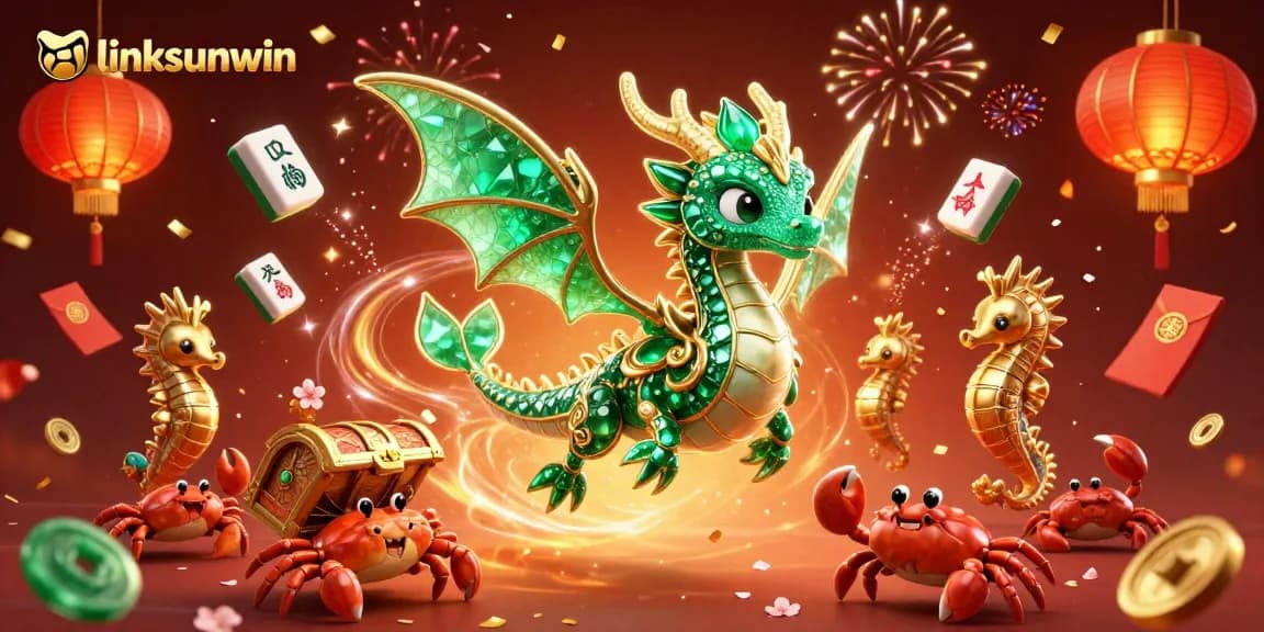 Experience the enchantment of linksunwin as a majestic sea dragon guards treasures amidst festive gambling elements.