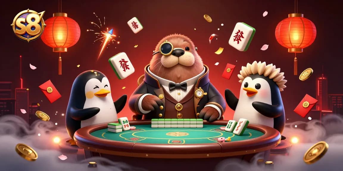 Engage in thrilling games at s8 with a sophisticated poker scene featuring a jolly walrus and friends.
