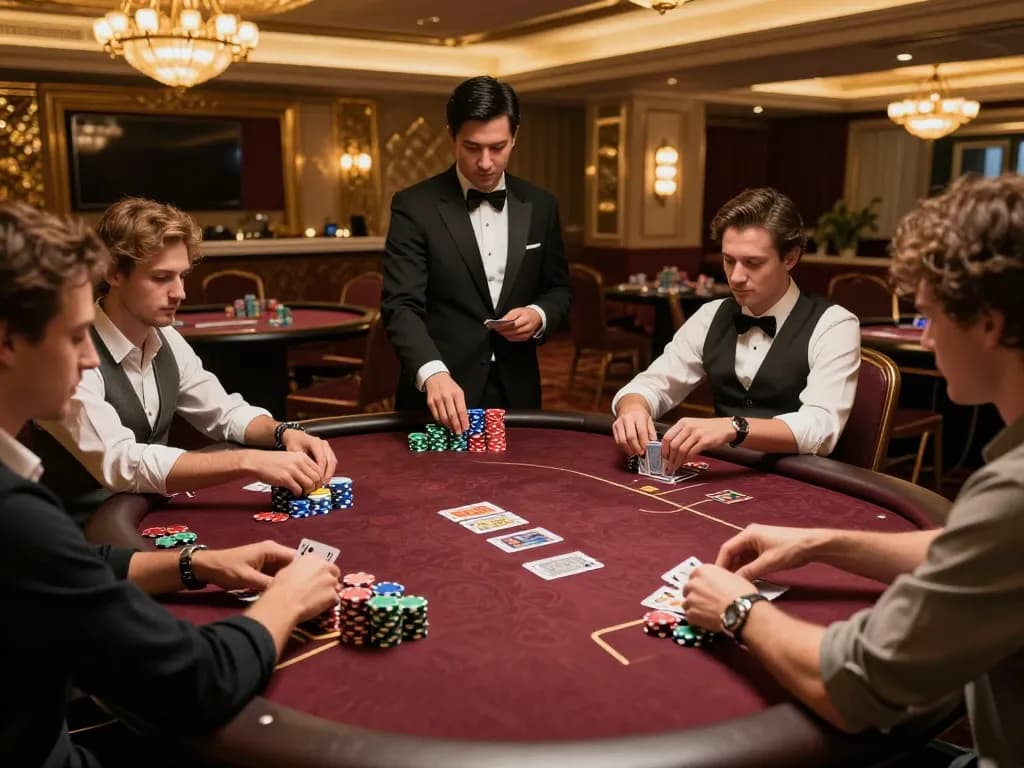 LLWIN players engaging in strategic poker gameplay in an elegant casino environment.