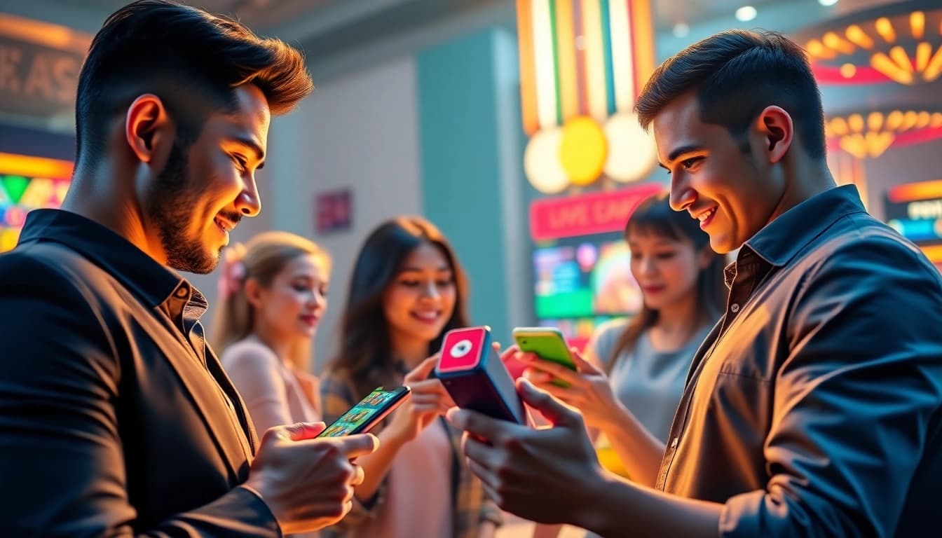 Engaging online gaming experience at MB88 with colorful casino graphics and diverse players.