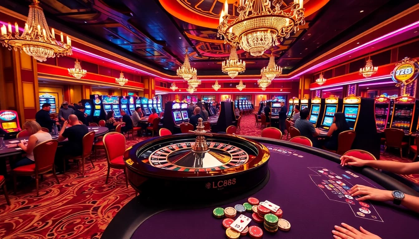 Experience the excitement of LC88's vibrant casino floor with roulette and poker.
