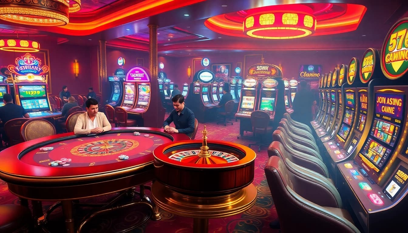 Experience the excitement of 58WIN with vibrant casino games like roulette and poker in a luxurious setting.