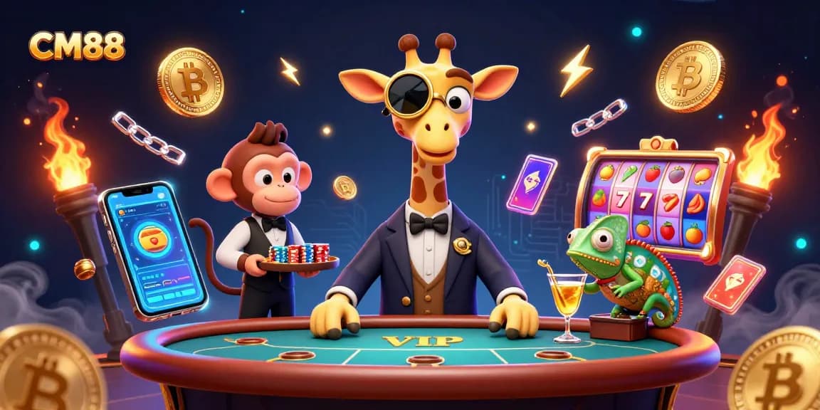 Experience the excitement of CM88 casino with vibrant games and characters in a dynamic scene.