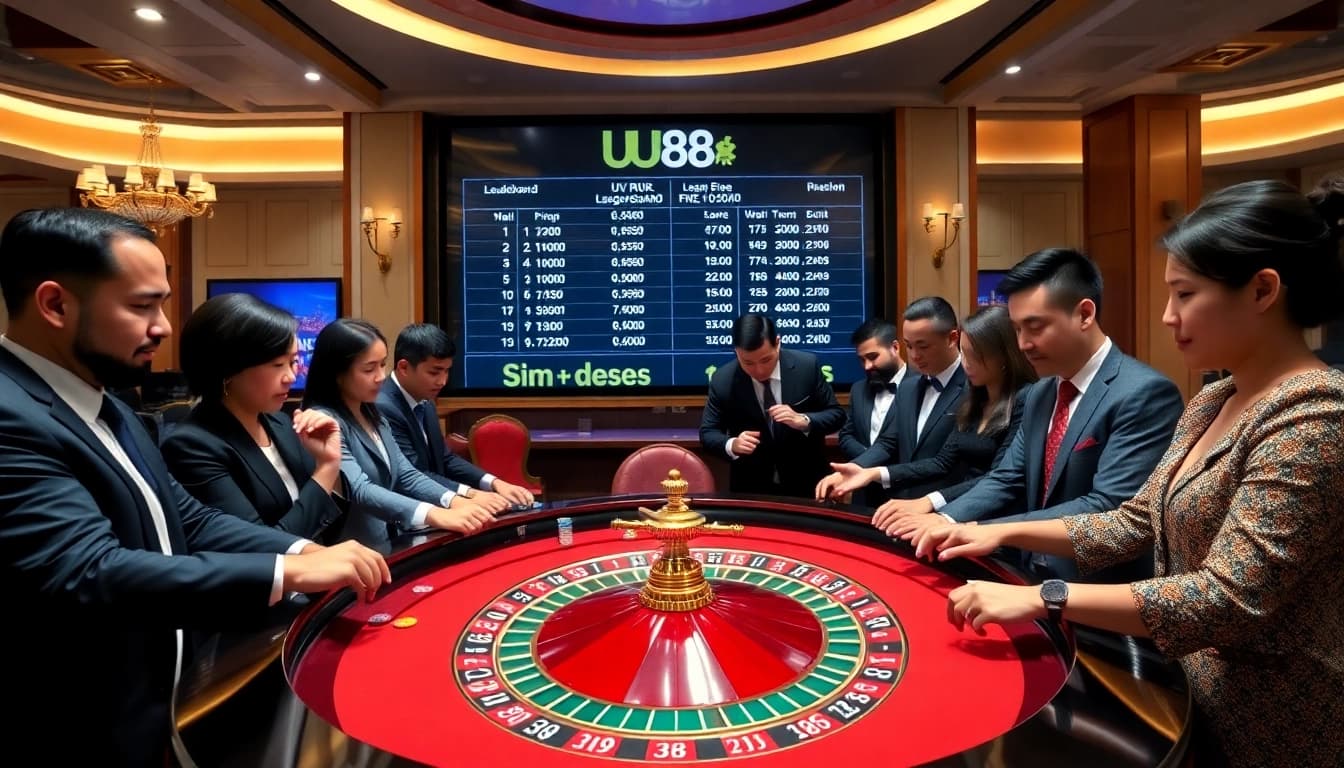 uu88 players enjoying a thrilling roulette game in a luxurious casino setting