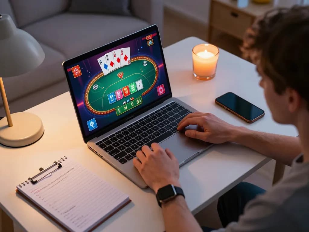 Engaged player strategizing during an exciting online Game bài đổi thưởng session on a laptop.