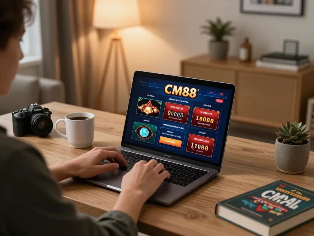 Engaging in CM88 online casino gaming at home, showcasing excitement and strategy.