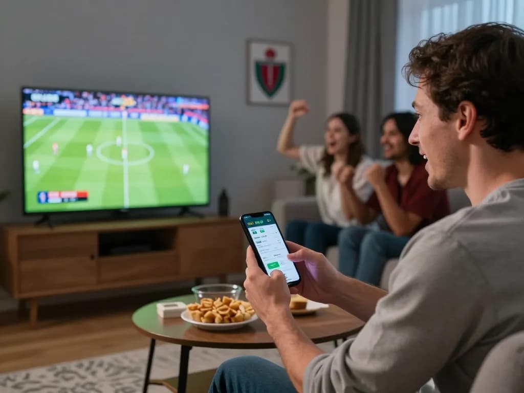 78win player engaging with sports betting app during live match excitement.