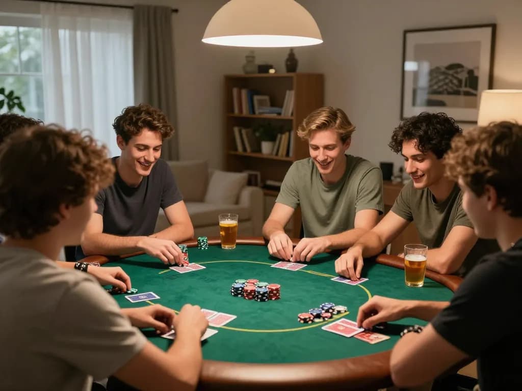 Players engaging in an exciting poker night at home, showcasing an hd88 atmosphere of camaraderie and strategy.