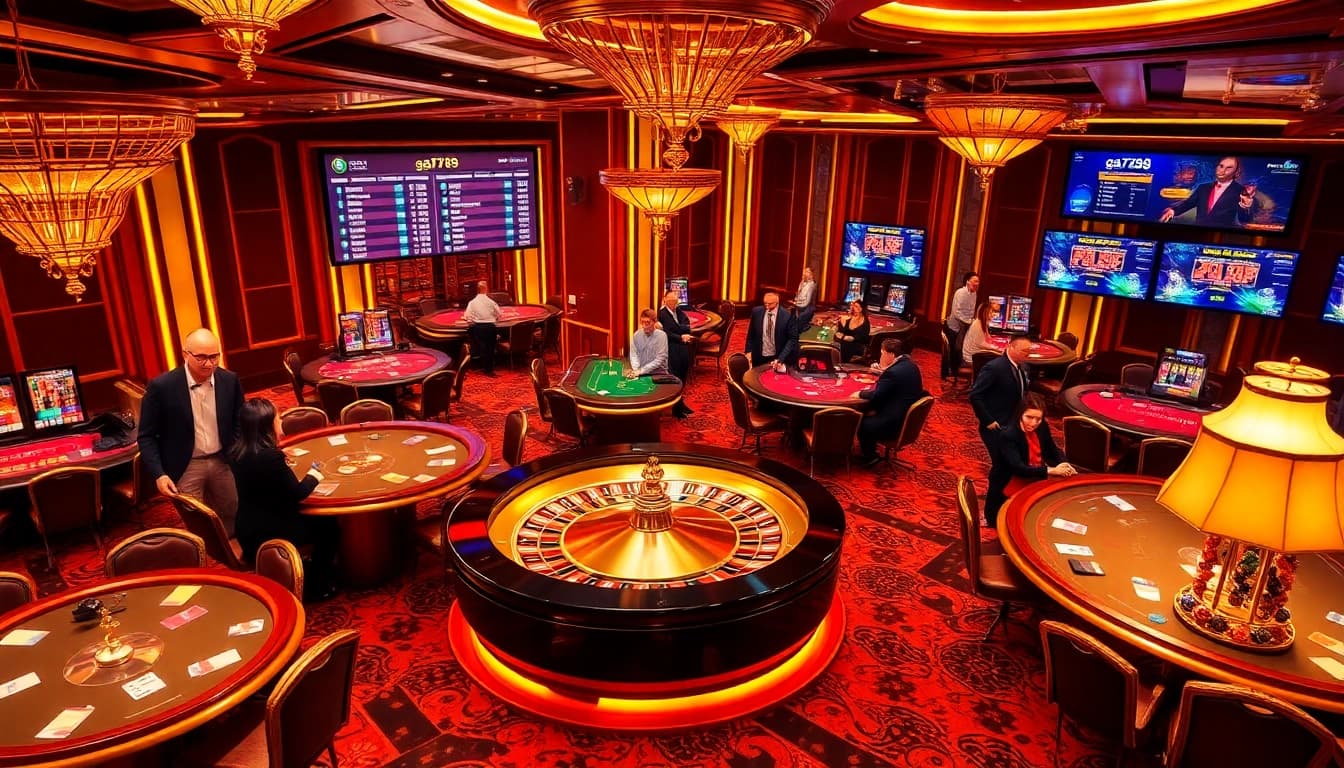 Experience high-stakes excitement at ga6789 with players betting at luxurious casino tables.