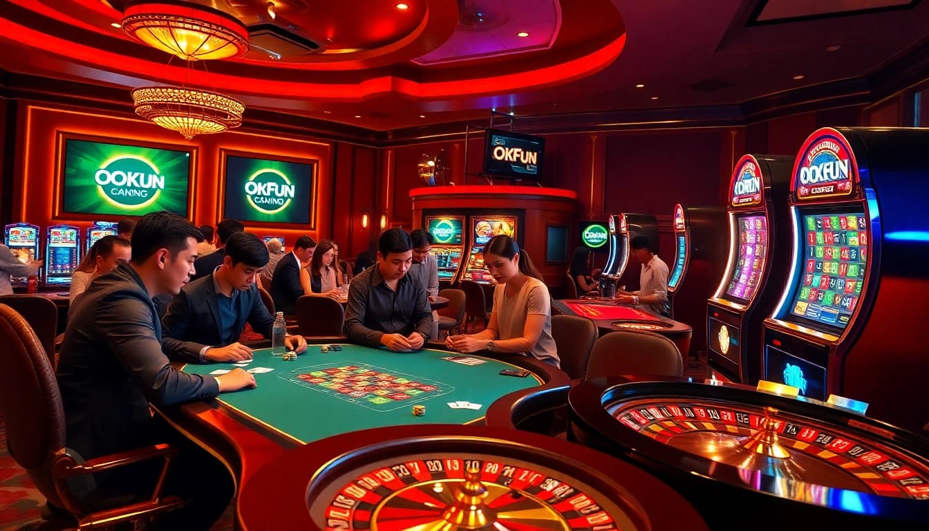 Players enjoying gaming excitement at OKFUN casino with interactive elements.